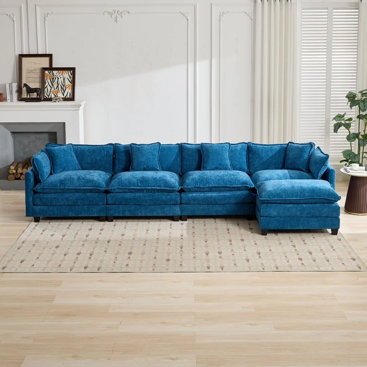 ZUBALIYA Sofa mit LED - Beleuchtung, mit Chenille - Bezug, mit Cordbezug, modular aufgebaut, aus Chenille, für Wohnzimmer und Apartments – Bild 7