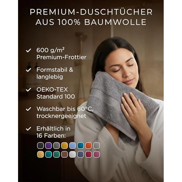 Luckytowel Duschtuch Set 70x140 cm, Oeko-TEX Badetücher aus 100% Baumwolle, 600 g/m², flauschig & saugstark, 10er Pack Rot – Bild 2