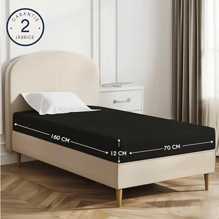 Dreamzie - Spannbettlaken 70x160 cm - Baumwolle Oeko Tex Zertifiziert - Schwarz - 100% Jersey Spannbetttuch 70x160 – Bild 3