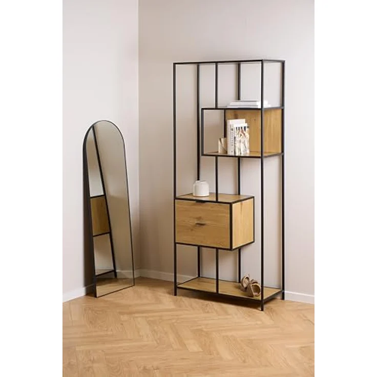 XXXL Xxxl Regal, Schwarz/Eiche, 4 Fächer, 2 Schubladen, 77x185x35 cm, stehend – Bild 2