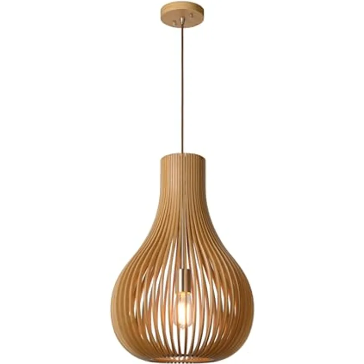 Lucide BODO Pendelleuchte, Ø 38 cm, 1xE27, höhenverstellbar, helles Holz, geeignet für LED-Lichtquellen