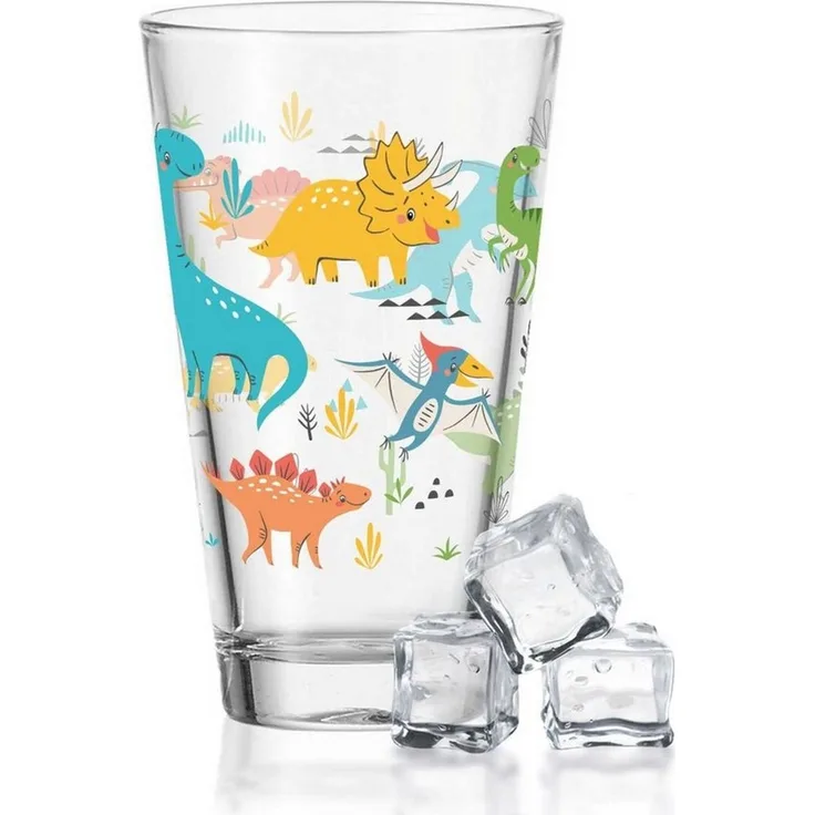 GRAVURZEILE Glas Leonardo Wasserglas mit UV-Druck - im Dinogruppe 360° Design, Glas, - Alltagstauglich - als Geschenk für Kinder zum Kindergeburtstag