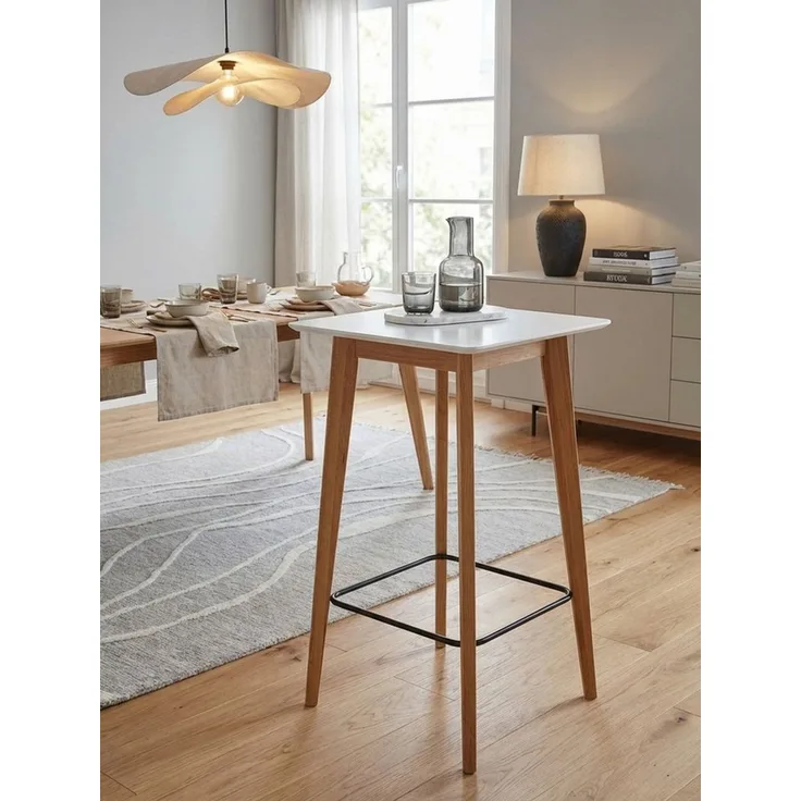 KADIMA DESIGN Bartisch Stehtisch 60x110x60 cm Weiß Eckig, Bartisch für 4 Personen, Moderner, Tisch für Bar, Design Partytisch Holz, Hochtisch Eiche Skandinavisch