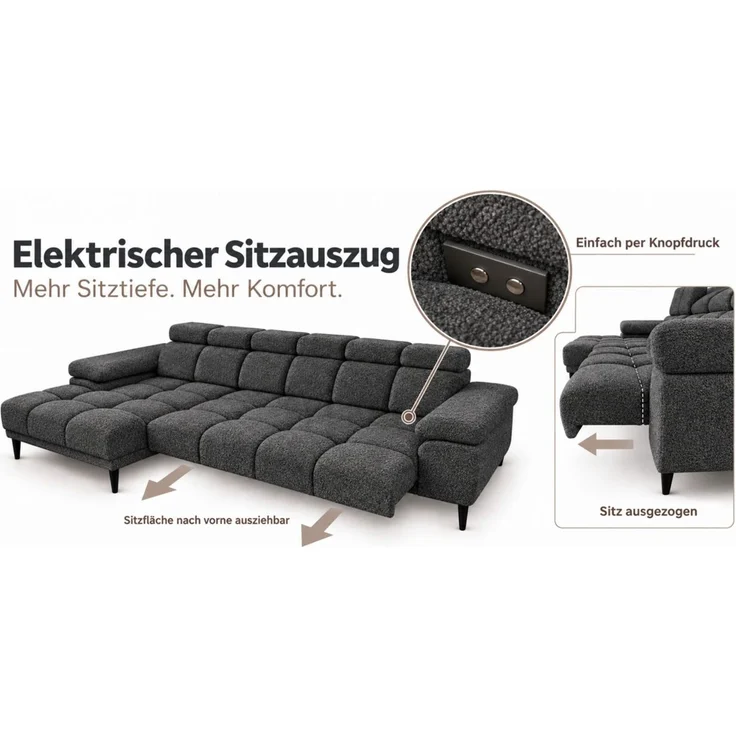 Ecksofa Schlafsofa SENVELIO RELAX in Stoff Glam Anthrazit Ottomane Links – Bild 2