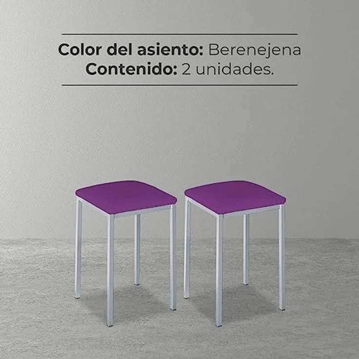 ASTIMESA - Gepolsterter Küchenhocker - Solide und Feste Struktur - Gestell Farbe Aluminium und Sitzfläche aus Kunstleder - Sitzfarbe: Aubergine, Lieferumfang: 2 Stück, Maße: 35 x 35 x 45 cm – Bild 6