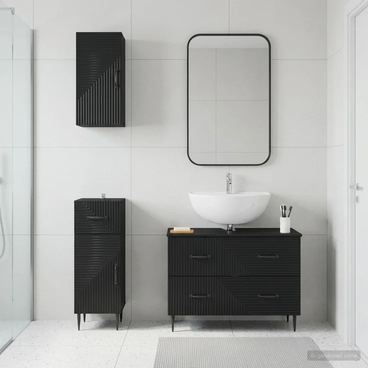 vidaXL 3-teiliges Badezimmer-Schranksystem HAARLEM Schwarz 3417775 – Bild 1