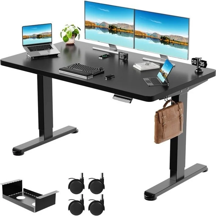Furnicopia Schreibtisch Höhenverstellbar mit einer 25 mm dicken einteiligen Tischplatte (4-fache Höhenspeicherfunktion, Zweimotorantrieb und Tragfähigkeit über 100 kg Tischplatten-Tiefe ab 70 cm) – Bild 4