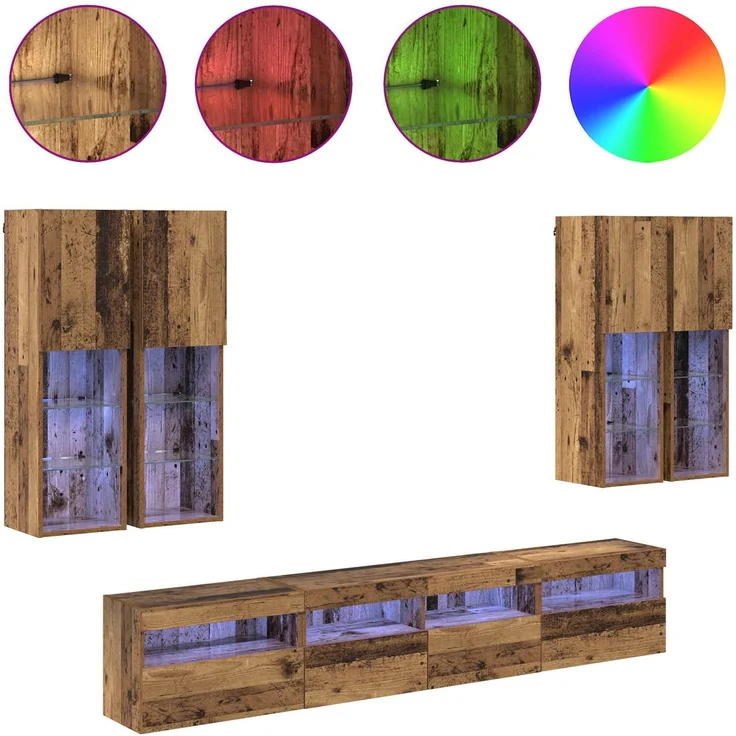 vidaXL TV-Wandschrank-Set mit LED-Lichtern 7 stk. 100 x 30 x 40 cm 3402794 – Bild 4