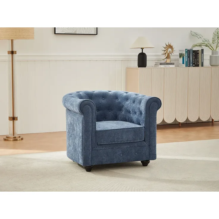Vente-unique - CHESTERFIELD Sessel Stoff Blau - B 78 cm x H 72 cm x L 82 cm