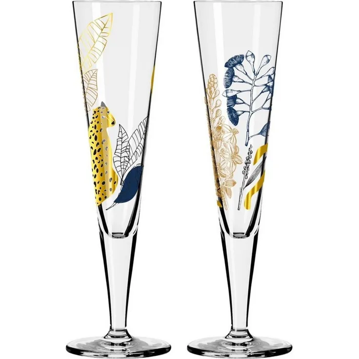 Ritzenhoff Sektglas GOLDNACHT, Glas, Höhe: 24cm, Farbe: Mehrfarbig, Motiv: Gepard & Blätter