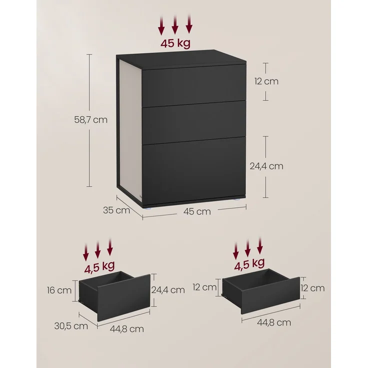 Vasagle Nachttisch (2-St), werkzeuglose Montage,Beistelltisch,Nachtschrank 1/2er set – Bild 5