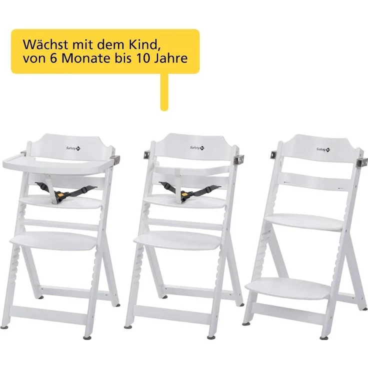 Safety 1st 'Timba' Treppenhochstuhl, weiß, 4-fach höhenverstellbar, mit Sicherheitsbügel, Gurt und Essbrett, Buche massiv – Bild 3