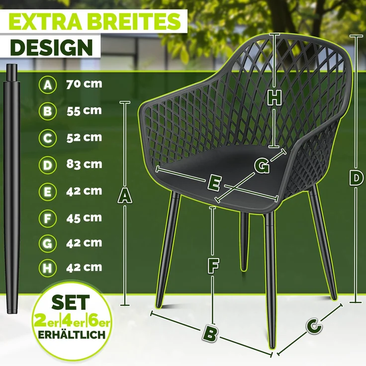tillvex® Gartenstuhl 6er Set Wetterfest mit Armlehne | Outdoor Stühle bis 120kg belastbar | Gartenstühle UV-beständig | Terrassenstuhl Gartenmöbel Terrasse Balkon Outdoor Garten – Bild 7