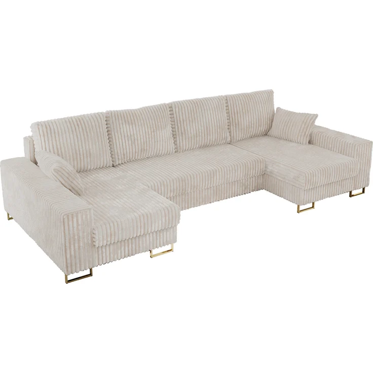 U-förmiges Ecksofa auf goldenen Metallbeinen, mit Schlaffunktion und drei Bettkästen für das Wohnzimmer - DORIAN U - Beige Cord – Bild 6