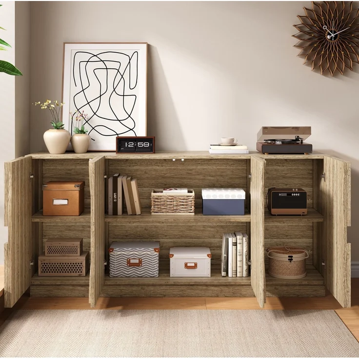DESVIAE Sideboard mit flexiblen Einlegeböden und Feder-Türen 160x80x40 cm Spanplatte Natur – Bild 3
