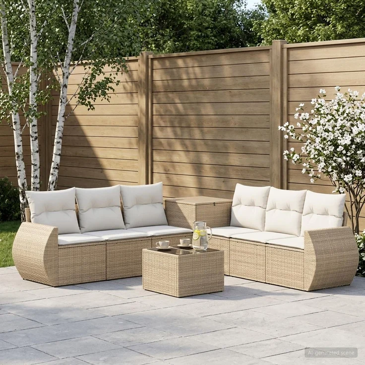 vidaXL Sofa Set 8 stk. Beige und Cremeweiß Polyrattan und Stahl 3448446 – Bild 1
