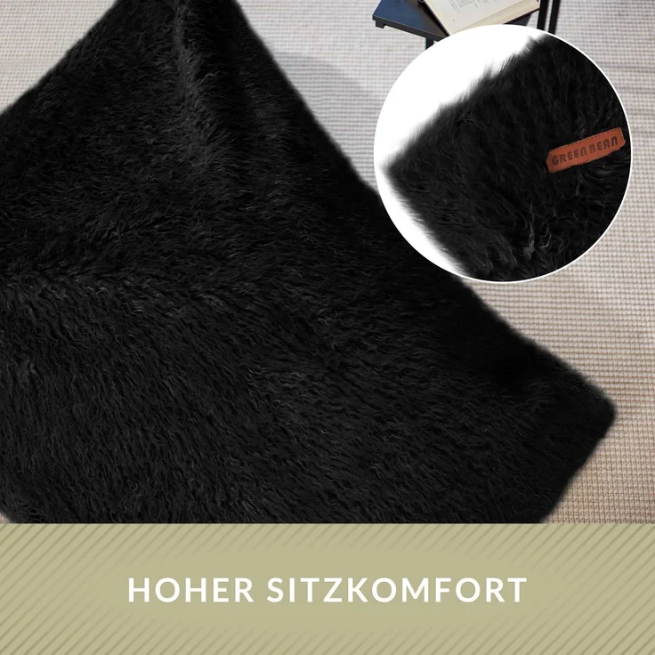 Green Bean® XXL-Sitzsack Fellotpik mit Füllmaterial (EPS Perlen - 380 Liter) - Indoor Maße ca 180 x 140 cm - Bean Bag - Schwarz – Bild 5