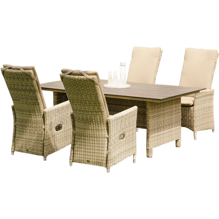 Sonnenpartner 5-teilige Sitzgruppe Solares & Base-Polyrattan 160x90 cm Polyrattan white-coral HPL Ga