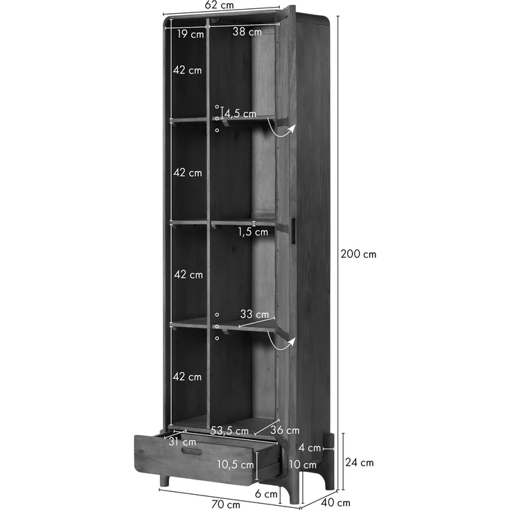 Schrank Mango/Seegras 70x40x200 hellbraun lackiert MIZUMI #111 – Bild 8