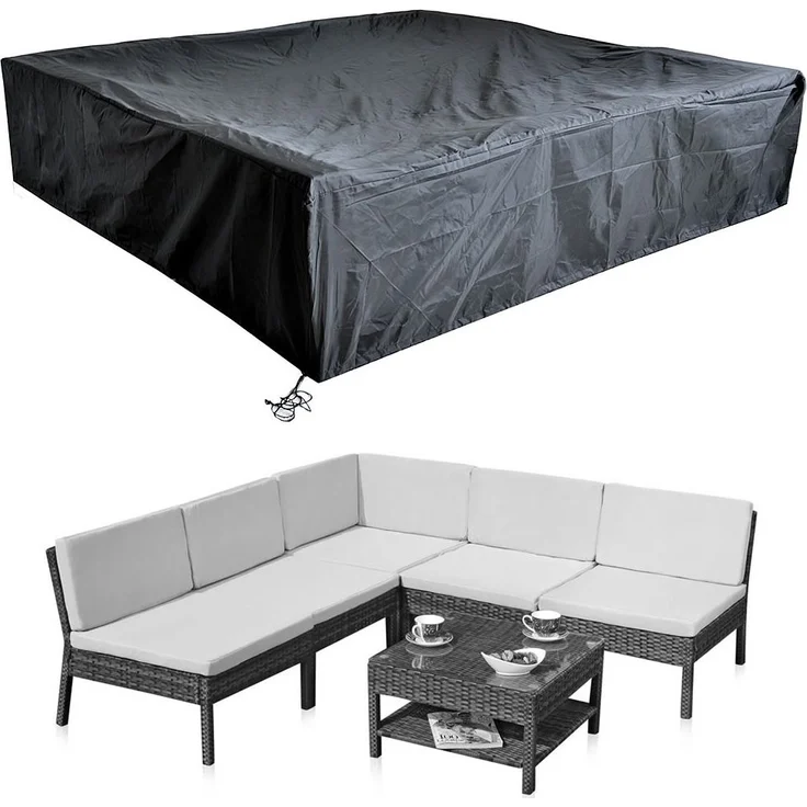 Schutzhülle 195x195x67 Schwarz Gartenmöbel Rattan Abdeckung Plane Haube Wetter – Bild 1