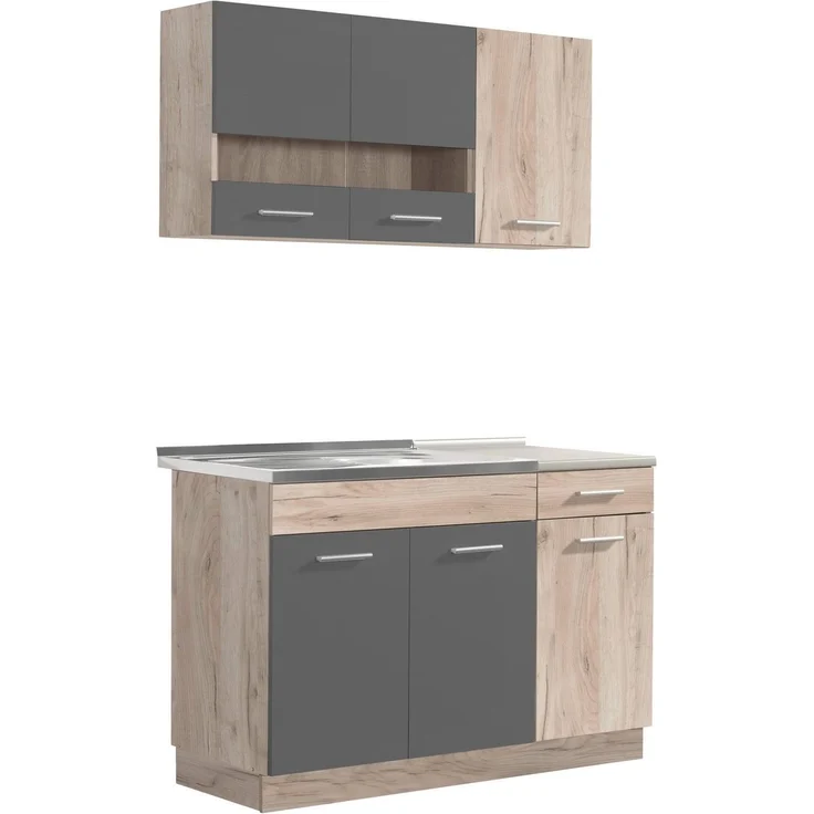 Moderne Küche ohne Geräte, Eiche Grau, 120 cm – Bild 1
