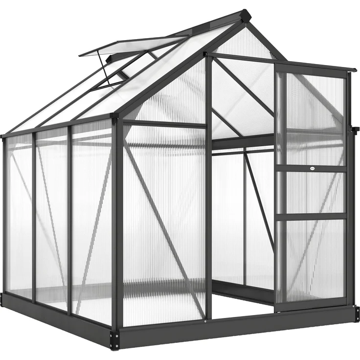 MELAYR, Gewächshaus aus Polycarbonat, 3,65 m², 190 x 192 x 201 cm, UV-beständig, Grau – Bild 1