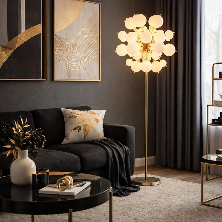 GLOBO LIGHTING Stehlampe, Leuchtmittel nicht inklusive, Stehleuchte Standlampe Wohnzimmerlampe Glaskugeln Metall Nickel-matt H – Bild 5