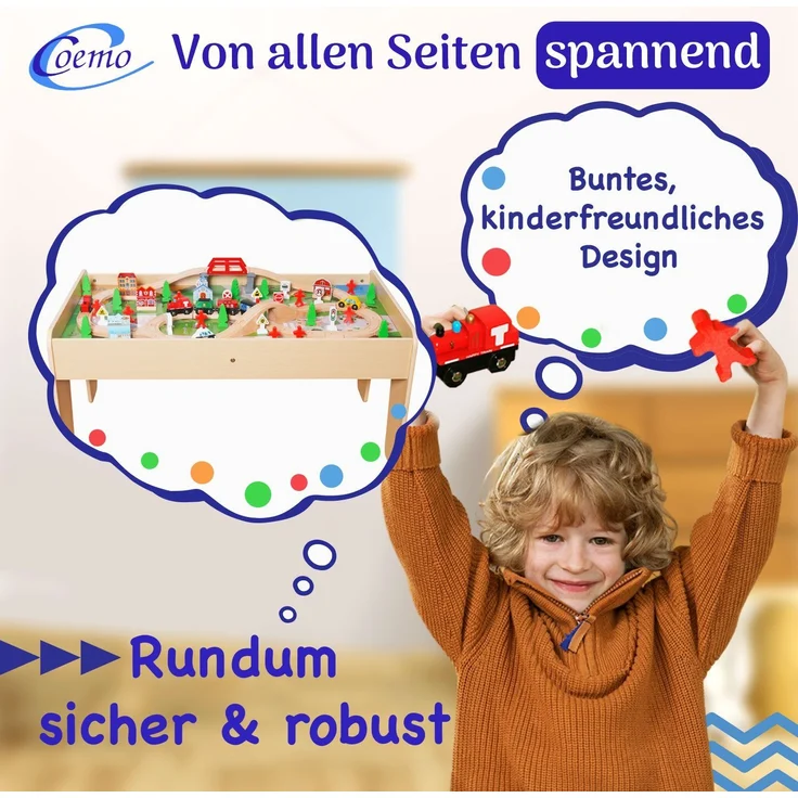 Coemo Spieltisch mit Holzeisenbahn Natur – Bild 2