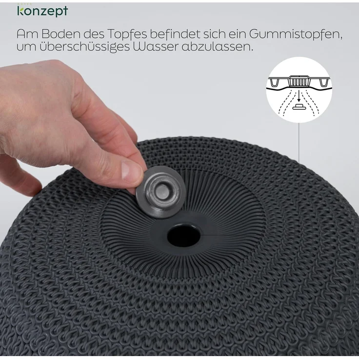 KONZEPT Blumenampel Hängend für Innen und Außen (Durchmesser: 30 cm Grau, Anthrazit, Weiß, Hängetopf für Pflanzen), geflochtenes Muster, robust – Bild 7
