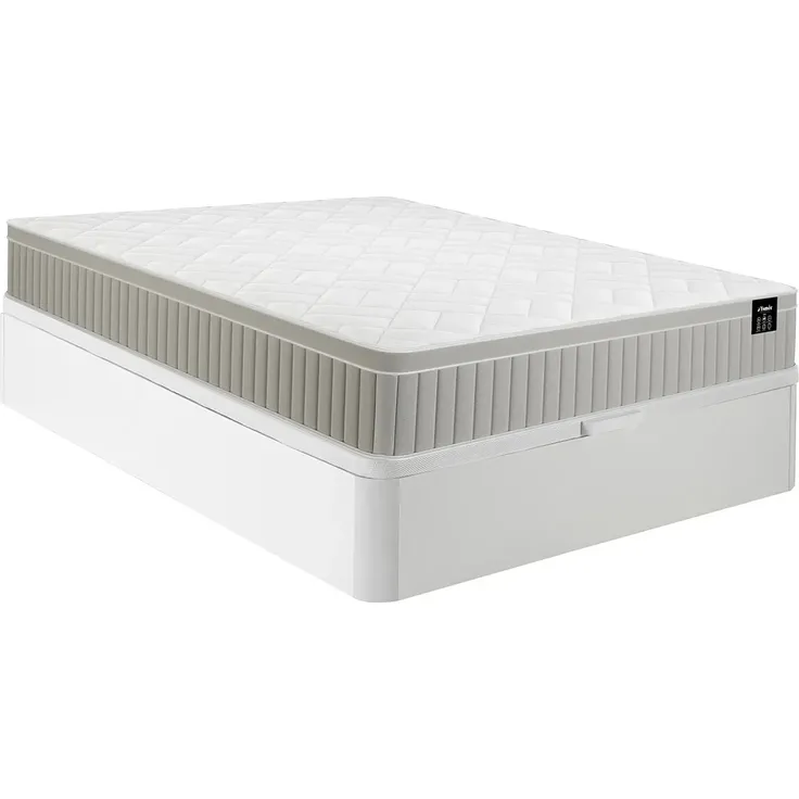 Vente-unique - SOMIRA Set aus Matratze und Bettgestell StoffHolz, Platte Weiß - B 160 cm x H 30 cm x L 200 cm