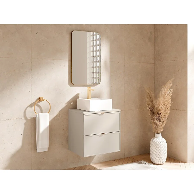 Vente-unique - Hängender Waschtischunterschrank mit Ablage – Beige – 60 cm – ONDIL – Bild 2