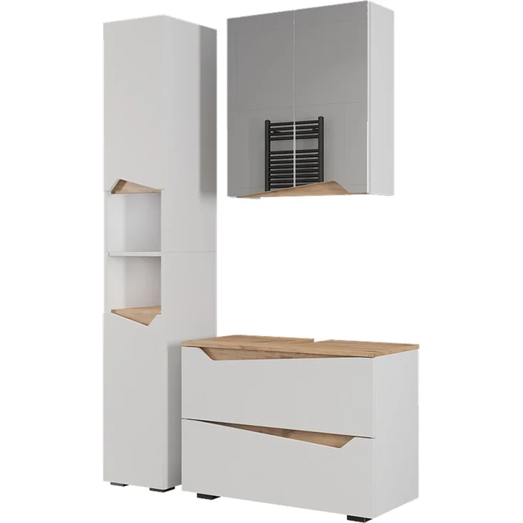 Badmöbel-Set Marelle Weiß/Artisan-Eiche 3-teilig Vicco – Bild 1