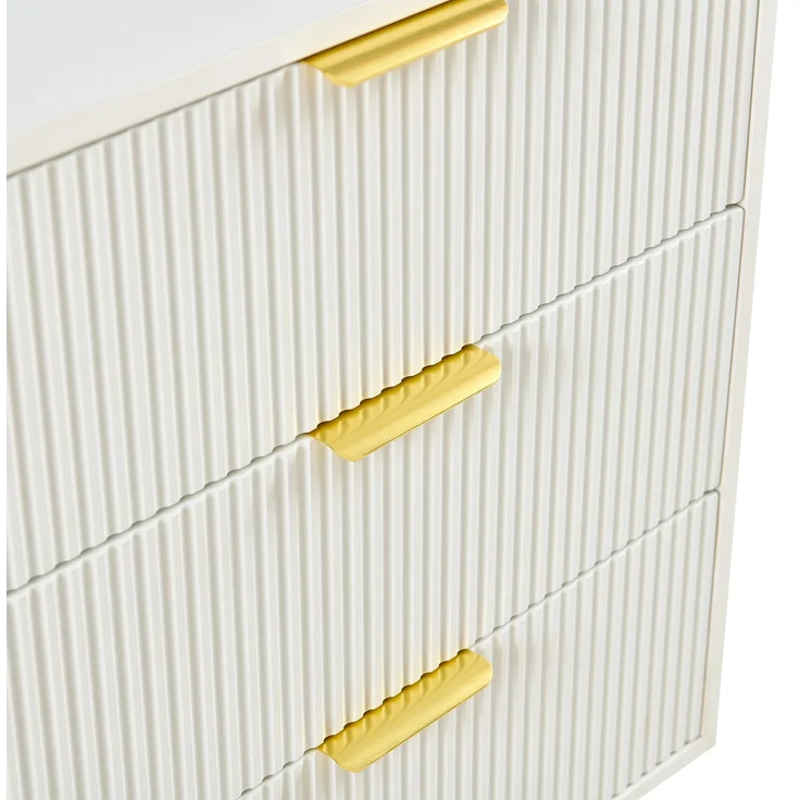 Flieks Kommode 3 Schubladen, Sideboard weiß gold, geriffelte Front modern, H72×B80×T40 cm, Aufbewahrungsschrank, MDF – Bild 9