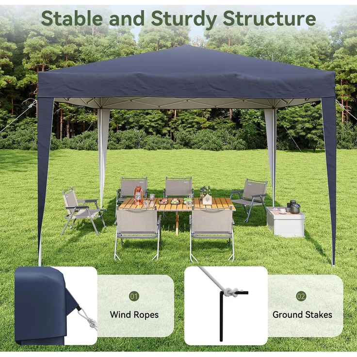 Aoxun Pop Up Pavillon 3x3 Wasserdicht, Metallrahmen-Schutzzelt, Höhe Verstellbar, 3mx3m Faltpavillon mit Tragetasche für Camping Party, Blau – Bild 4