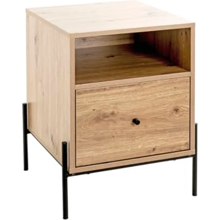 XXXL Nachtschrank Schwarz, Eiche, Metall, 1 Schublade, 45x60x47 cm, Soft-Close-System