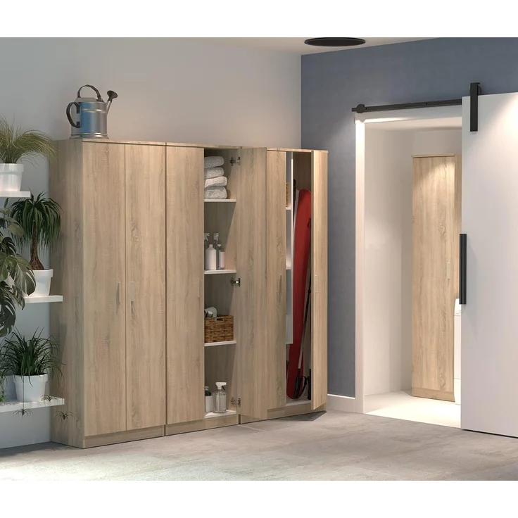 Muebles Pitarch | Multifunktionaler Schrank mit 2 Türen für Reinigung, Küchen, Galerien, 4 Fächer, 2 verstellbare Regalböden, 180 x 60 x 35 cm (Höhe x Breite x Tiefe), Eiche Cambrian, Tibet Kollektion – Bild 6