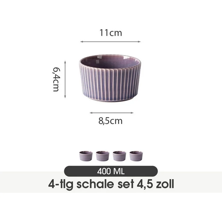 JIWOO Schale 4er Ø11cm, Müslischale Dessertschale Eisschale Obstschale Snackschale, Keramik, (Set, 4-tlg), 4,5 Zoll Hochwertiges Schalen Lila Mikrowellenofen Spülmaschine Bowl – Bild 2