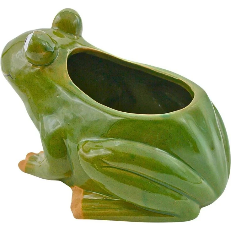 Dekohelden24 Übertopf Übertopf - Pflanztopf - Pflanzgefäß - Dekoschale aus Keramik (1 Stück, 1 St), Motiv: Frosch, - Maße L/B/H: ca. 22,5 x 17 x 14,5 cm – Bild 3