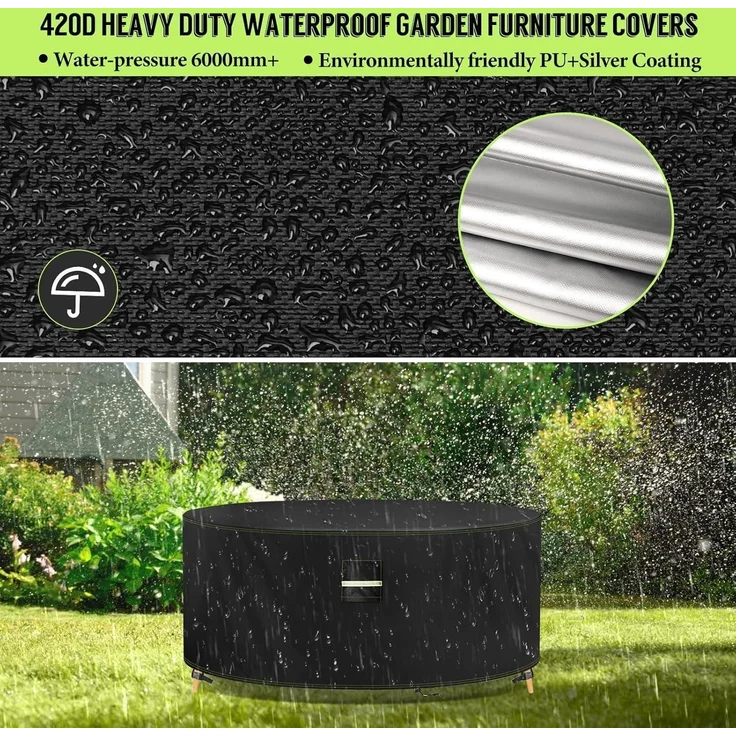 Abdeckhaube Gartenmöbel 420D Oxford Tische Wasserdicht Ø 160 x 74 cm – Bild 2