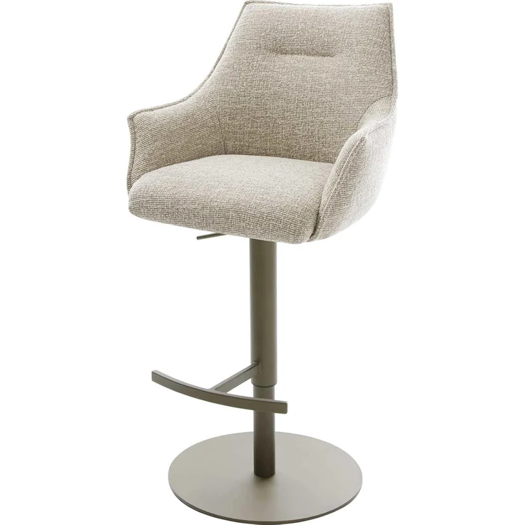 Barstuhl Alja-Flex Webstoff Soft Beige Drehfuß höhenverstellbar Metall Titanfarben Taschenfederkern – Bild 1