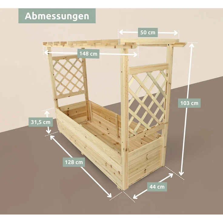 2er Set Pflanzkästen mit Rankgittern & Dach - Tannenholz - 128 x 44 x 103cm – Bild 8
