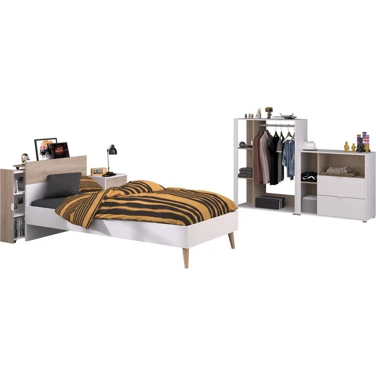 Jugendzimmer-Set >Aalborg 5< (5-teilig) in Weiße / Eiche Dekor