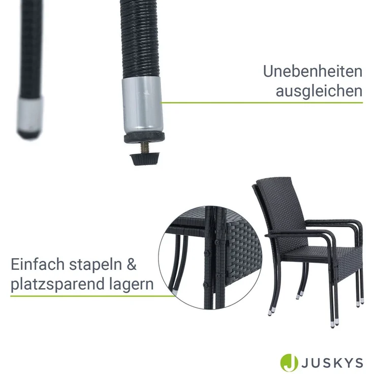 Juskys Polyrattan Gartenstühle Yoro 2er Set - mit Armlehnen & Rückenlehne - 2 Stühle stapelbar - Rattan Stuhl Garten - Stapelstuhl Schwarz – Bild 4