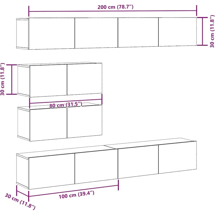 vidaXL 6-tlg. TV-Schrank-Set Wandmontage Artisan-Eiche Holzwerkstoff 3329150 – Bild 8