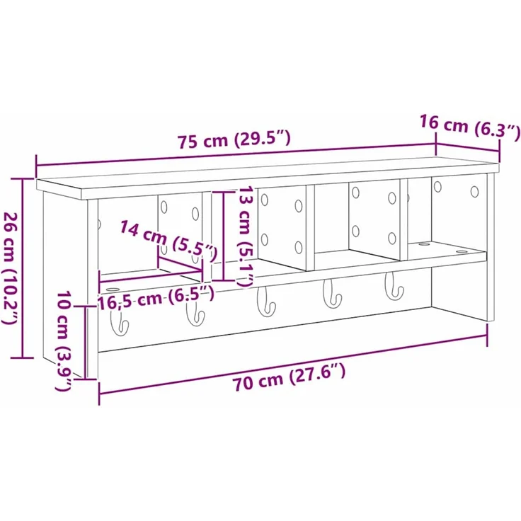 vidaXL Wandmontierter nachttisch Schwarz Eichen-Optik 75 x 16 x 26 cm 874316 – Bild 11