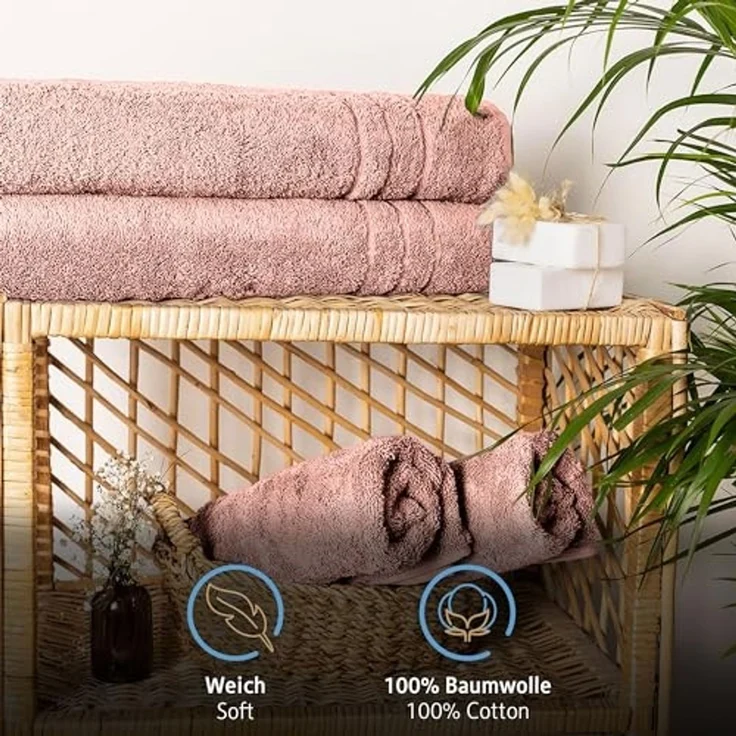 Komfortec 2er Saunatuch Set 80x200 cm aus 100% Baumwolle, XXL-Saunatücher, Sauna Handtuch, Weich, Groß, Frottee, Schnelltrocknend, Blütenrosa – Bild 2