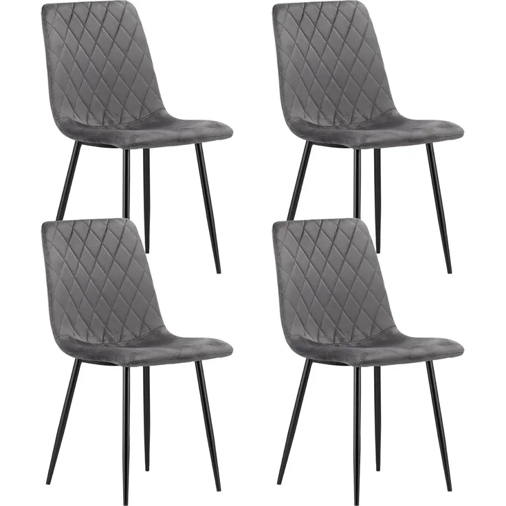 Home Collective Esszimmerstuhl Wohnzimmerstuhl Stuhl mit Velours-Sitz (ergonomisch, ideal für Wohnzimmer, Büro, Schlafzimmer oder Esszimmer), maximale Belastung: 120 kg, grau mit schwarzen Metallbeinen 4er Set