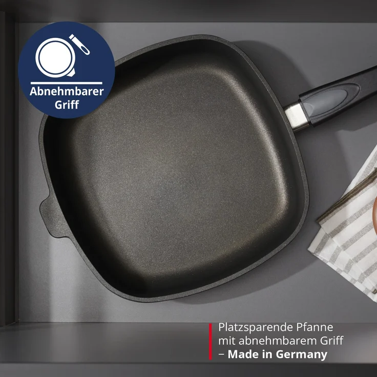 MEISTERKOCH Bratpfanne 28x28 cm, Induktion, Antihaft, abnehmbarer Griff | 6,5 cm hoher Rand, 4,3l Volumen | Made in Germany | 4-lagige Titanium-Versiegelung, spülmaschinengeeignet – Bild 1