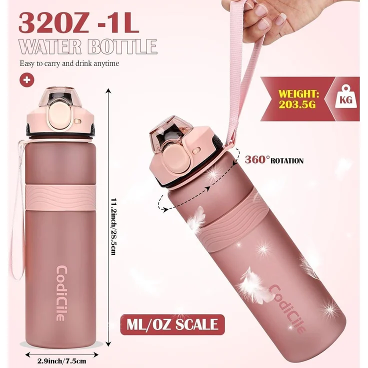 CodiCile Trinkflasche BPA-frei 1 Liter Sport Auslaufsicher Wasserflasche 1L – Bild 5