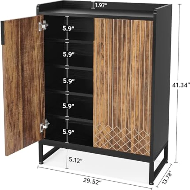 LITTLE TREE Shoe Cabinet for Entryway, 5-Tier Shoe Cabinets with Doors, Industrial Shoe Storage Cabinet, 25 Pairs Wooden Shoe Cabinets for Living Room, Bedroom, Hallway, Black and Brown – Bild 3